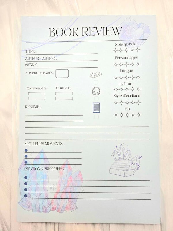 Book Review 25 pages bleu cristaux