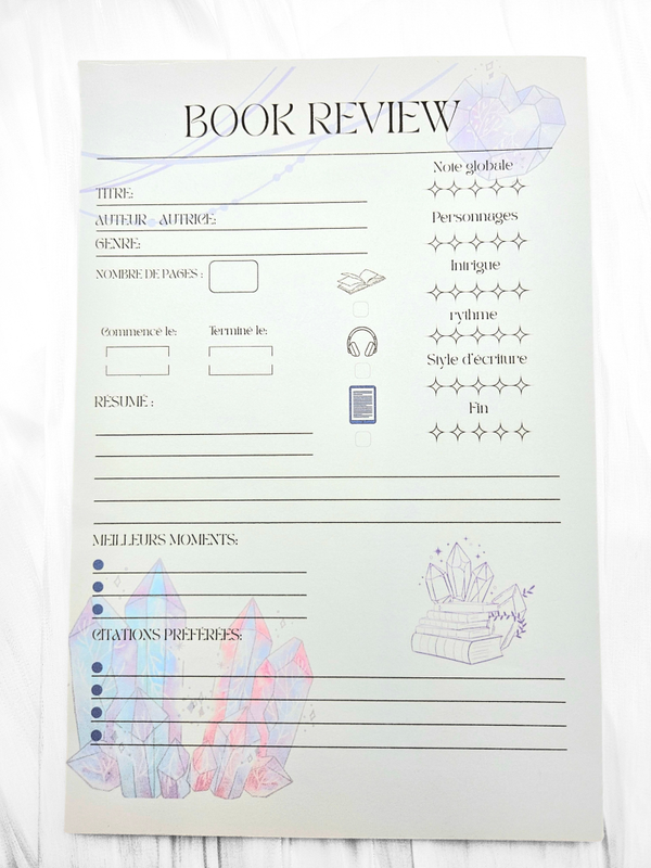 Book Review 25 pages bleu cristaux