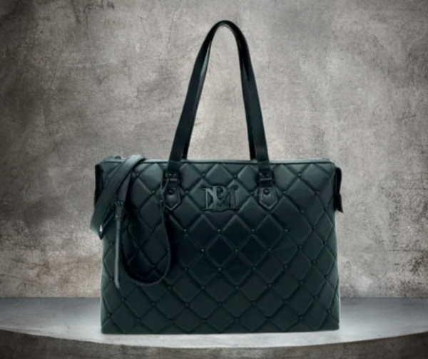 Badgley Mischka Black Quilted Large Tote with Gunmetal Hardware