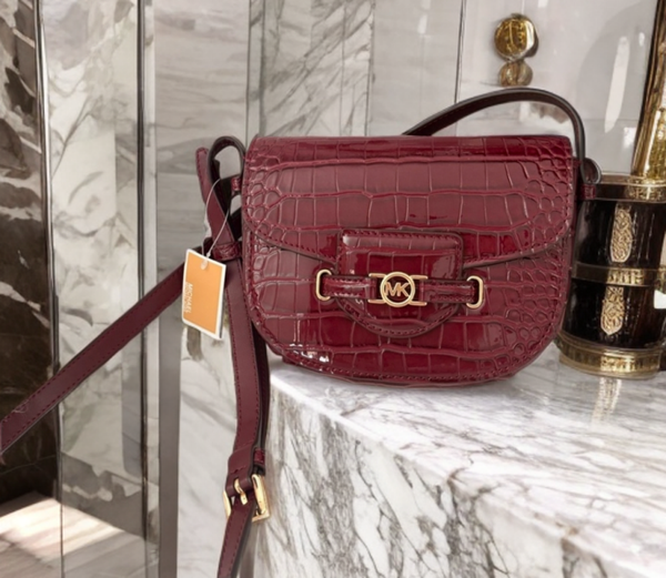 Michael Kors 'Reed' Croc-Embossed Small Saddle Bag Crossbody