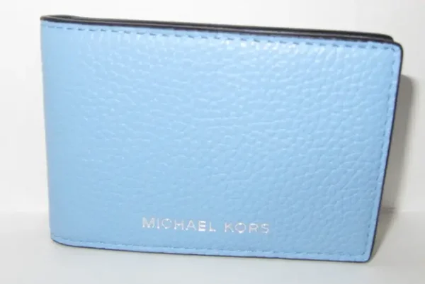 Michael Kors Pebbled leather bi-fold Wallet Light Blue