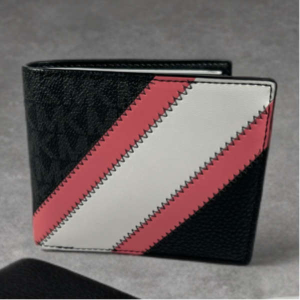 Michael Kors Bi-fold Wallet with Classic MK Signature with White & Pink Stripes
