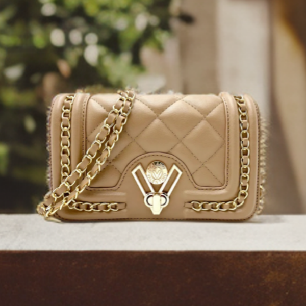 Valentino Orlandi Small Vegan Leather Quilted Crossbody w/ Gold Hardware
