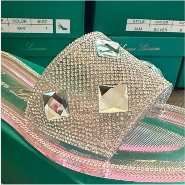 Elegant Lauren Lorraine “Bianca” slides with sparkling embellishments.