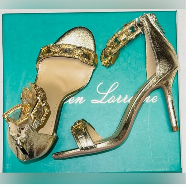 LAUREN LORRAINE FARLA GOLD RHINESTONES OPEN CHAIN ANKLE STRAP