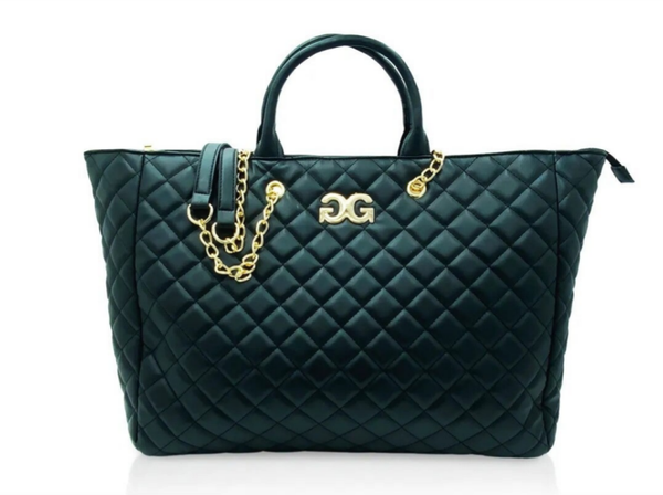 Gilda Paris Black Quilted Tote w/ Gold Hardware