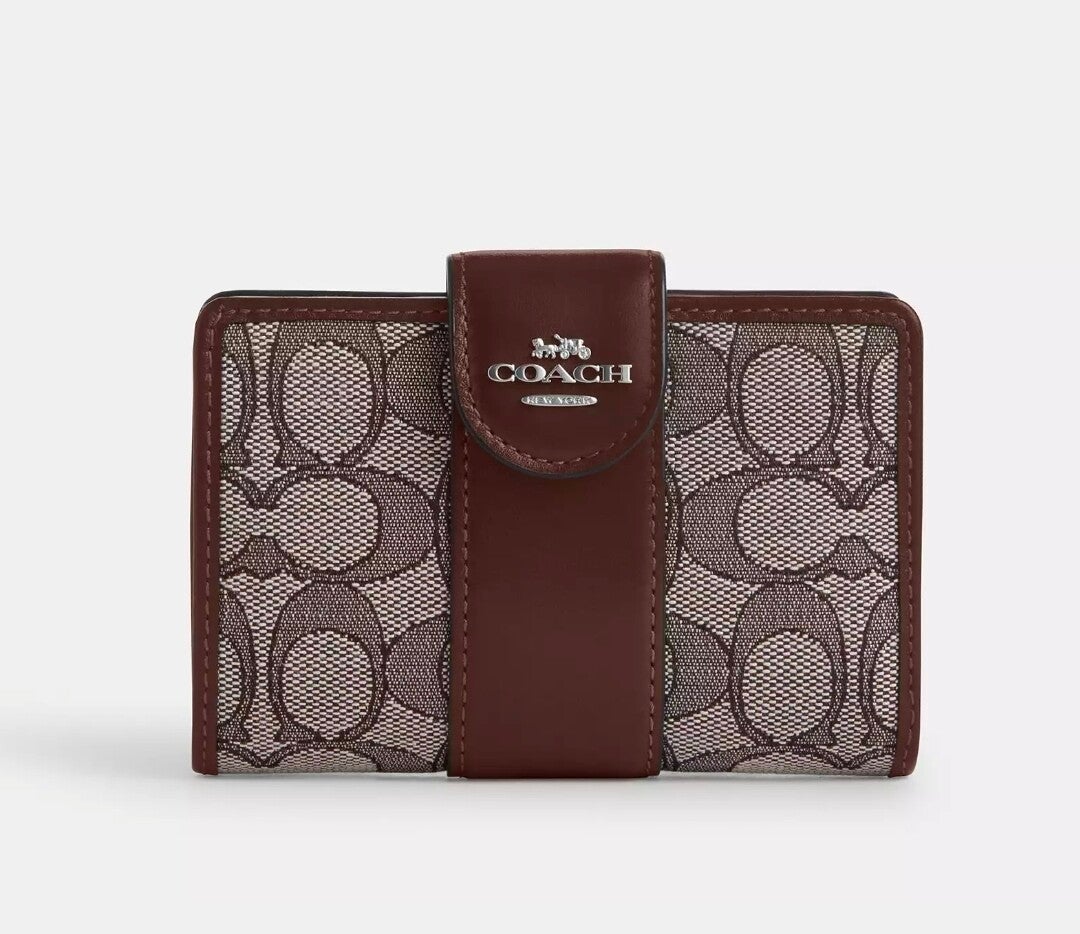 Coach Medium Corner Zip Wallet in Signature Jacquard Oak/Maple