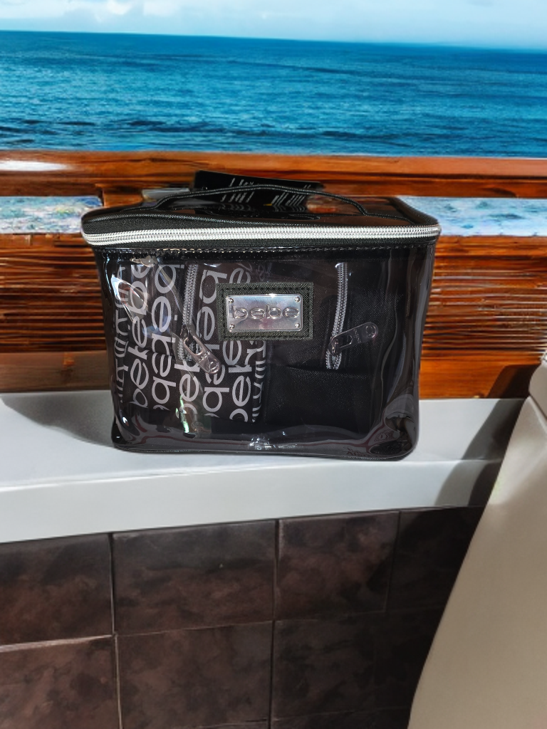 Bebe 5 piece set 3-Cosmetic Travel Makeup Bags with 2-1.6oz toiletry bottles