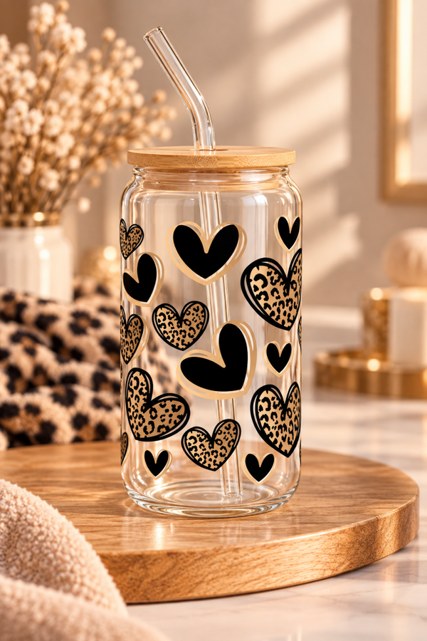 verre coeur léopard