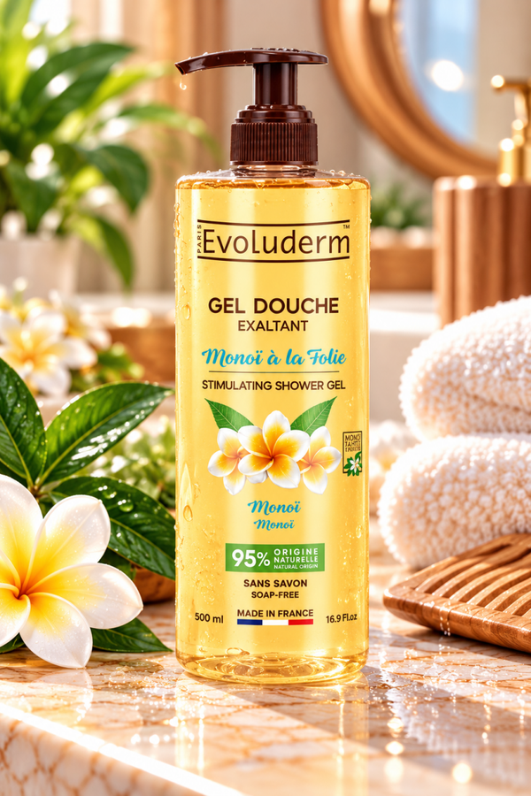 Gel Douche Exaltant Monoï à la Folie - 500ml - 95% d'Ingrédients d'Origine Naturelle