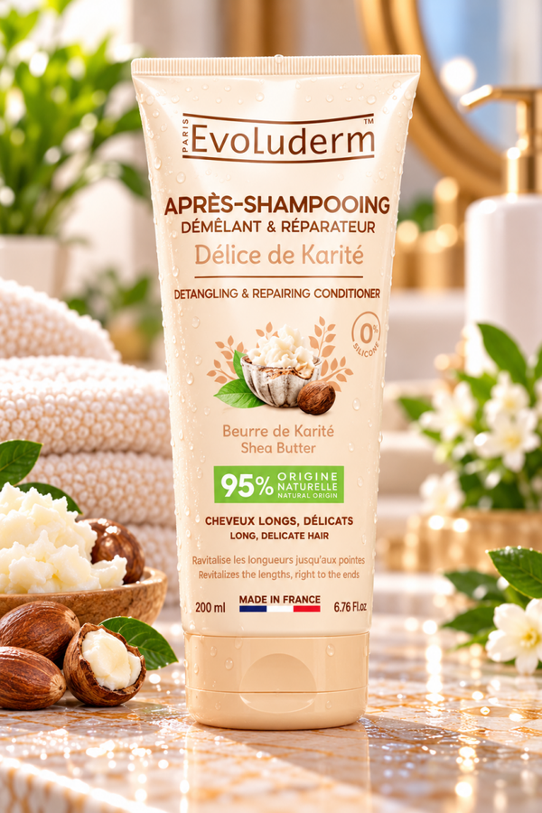 Après-Shampoing Démêlant & Réparateur Délice de Karité - 200ml - 95% d'Ingrédients d'Origine Naturelle