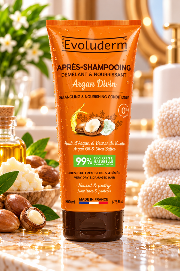 Après-Shampoing Démêlant & Nourrissant Argan Divin - 200ml - 99% d'Ingrédients d'Origine Naturelle