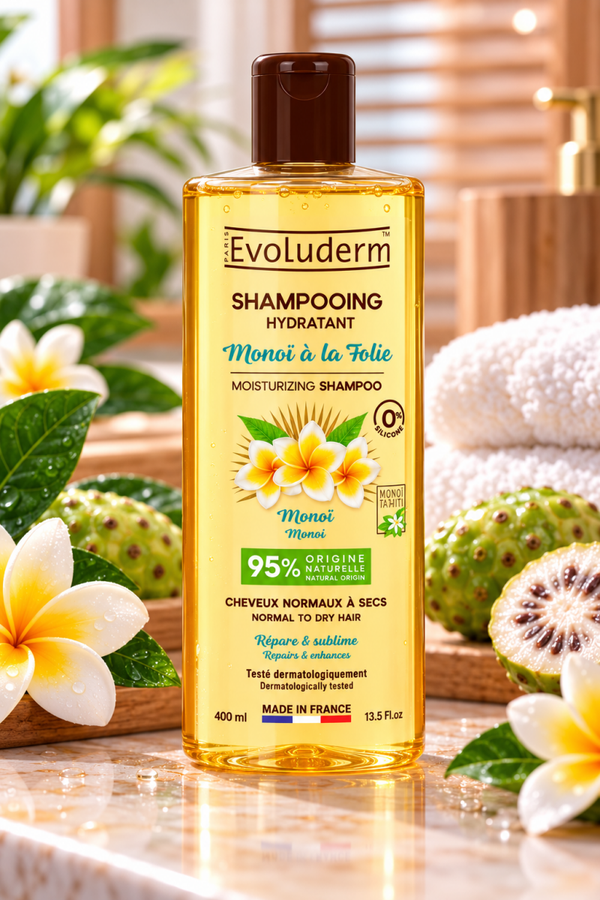 Shampoing Hydratant Monoï à la Folie - 400ml - 95% d'Ingrédients d'Origine Naturelle