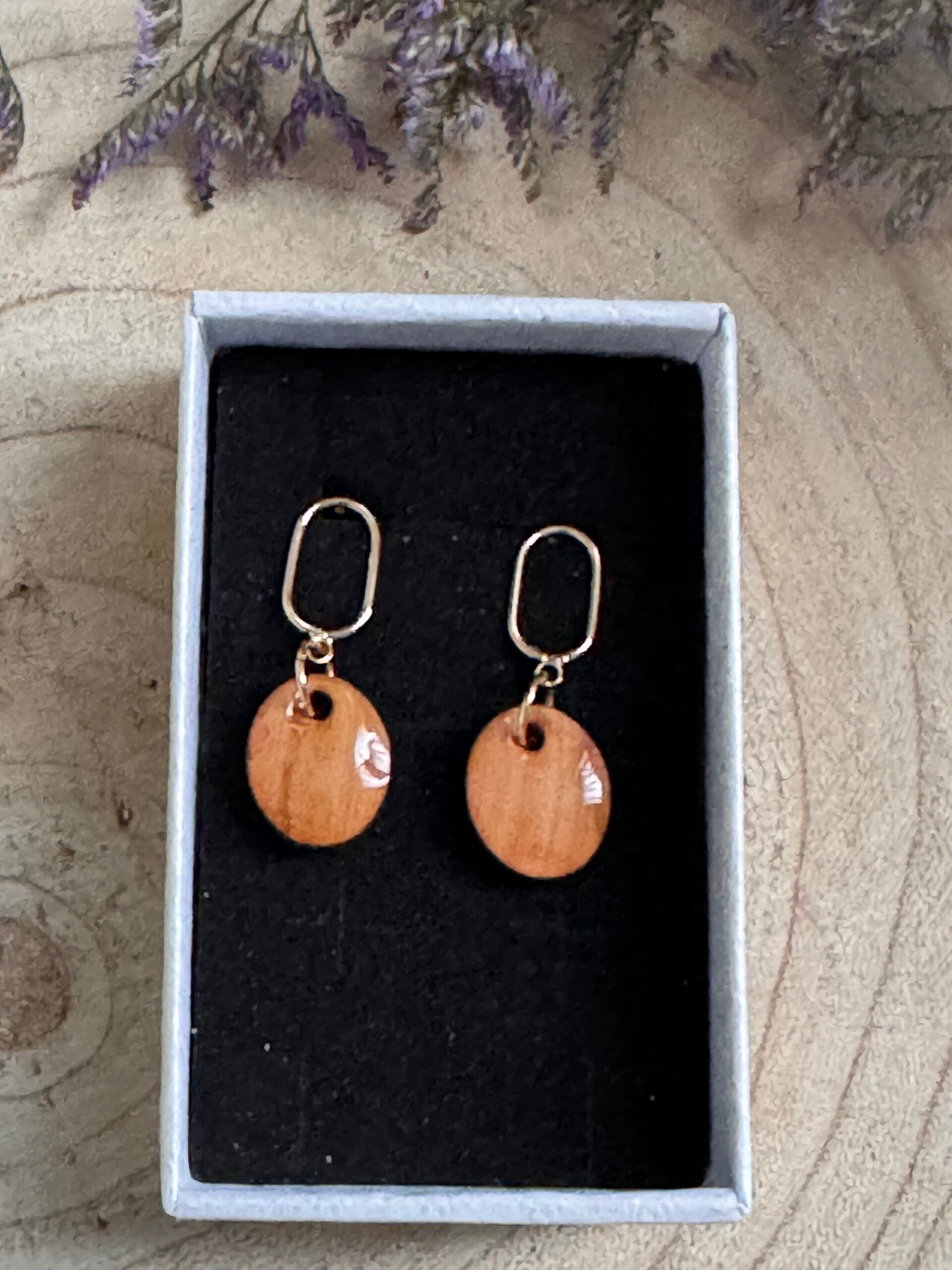 Oorbel olijfhout RVS