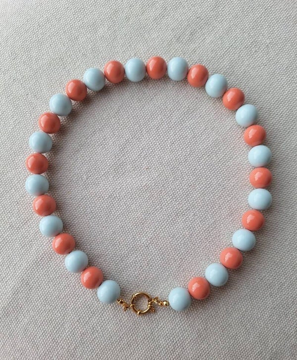 Bubbelketting Mix Lichtblauw/koraal