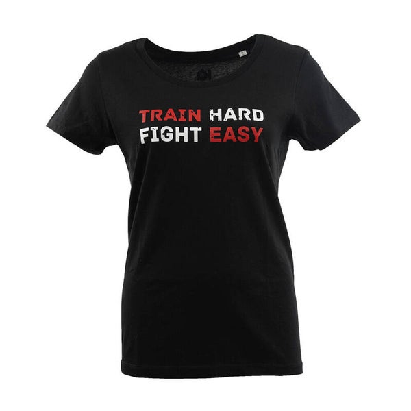 IQ T-Shirt "Train hard fight easy" dames zwart