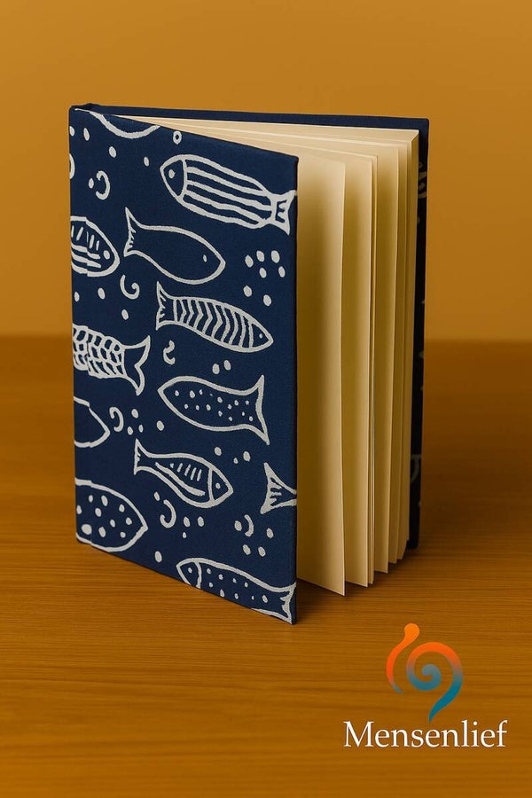 Katoenen Gebonden Notitieboek – Indigo Vis (20 × 15 cm)