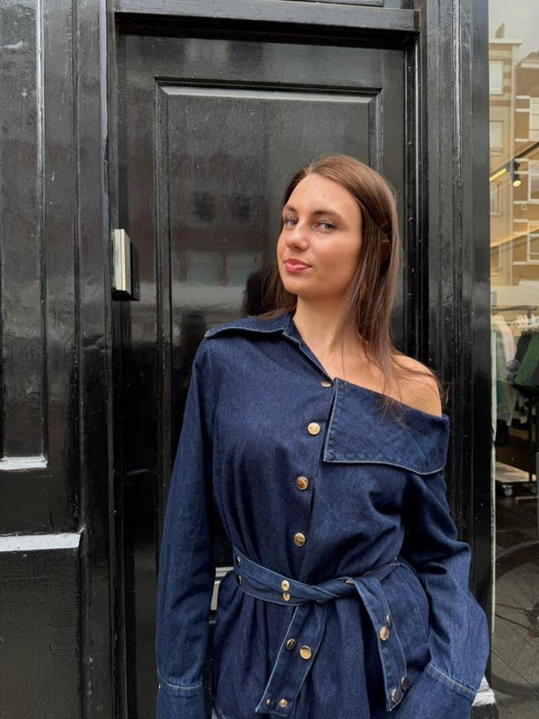 Off-shoulder denim blouse