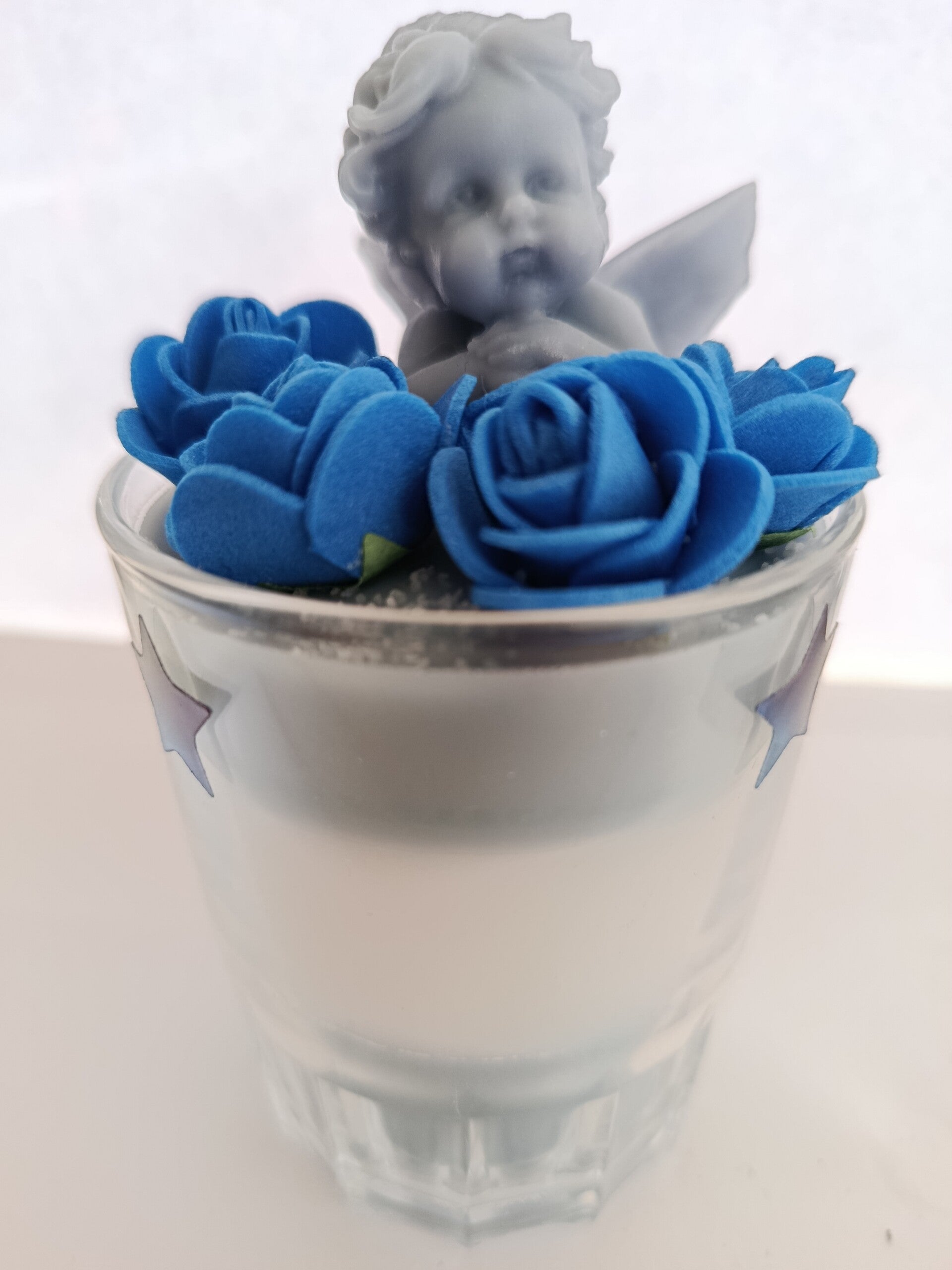 Verre ange 4 roses bleues