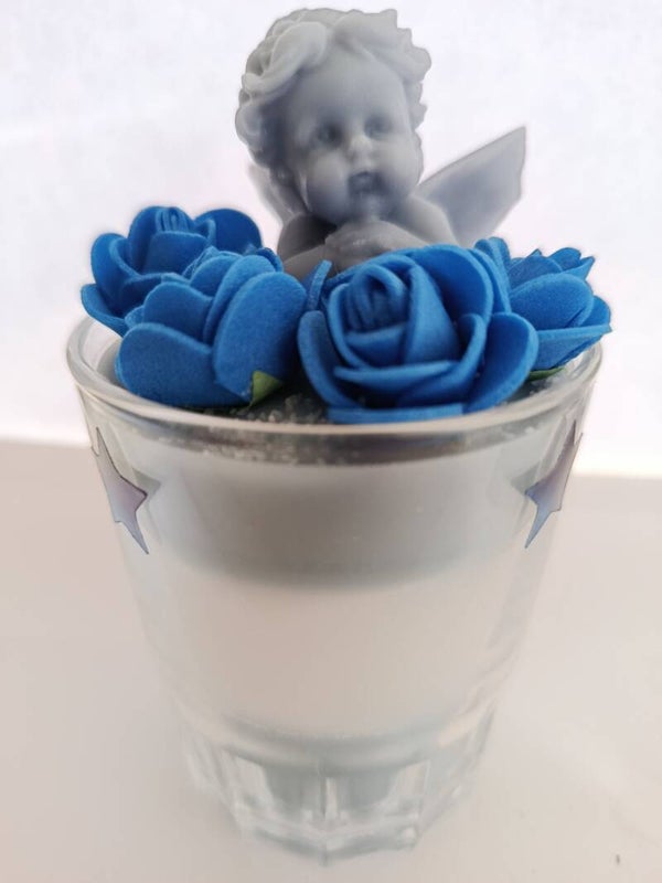 Verre ange 4 roses bleues