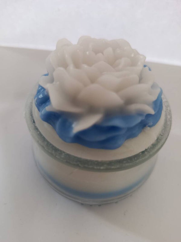 Contenant fleur bleu et blanc