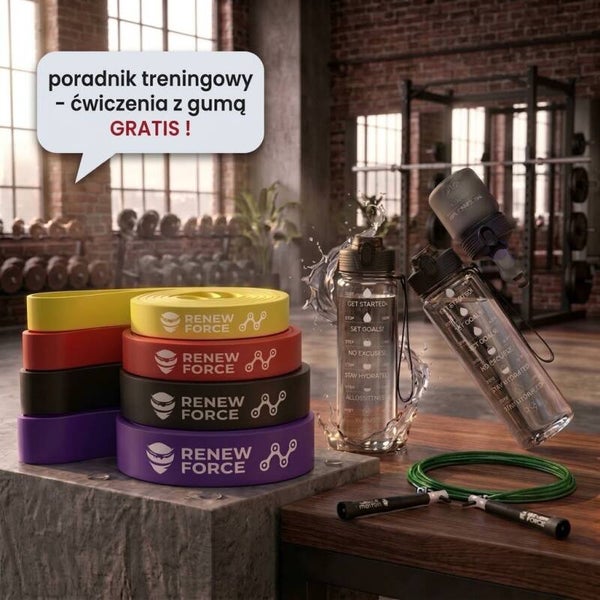Zestaw 4 gum do ćwiczeń fitness z butelka motywującą oraz 3 GRATISY