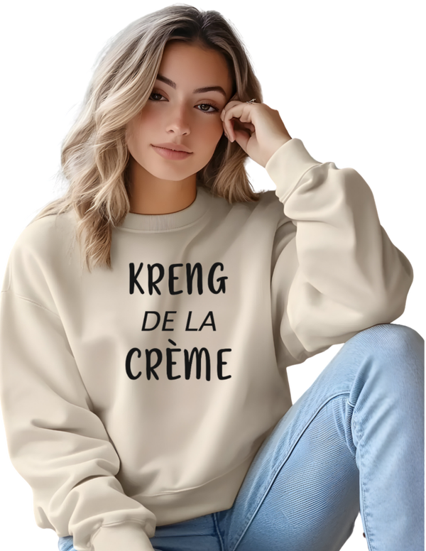 Trui met quote kreng de la crème zandkleur