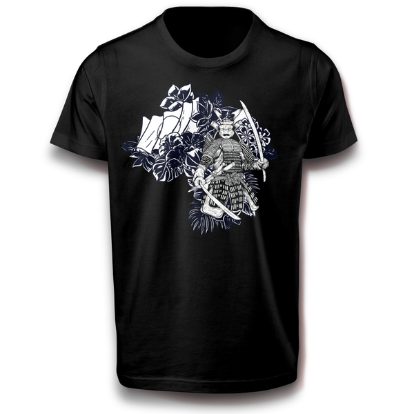 Samurai mit Maske Bushido Blumen T-Shirt 134 - 3XL Baumwolle Japan Katana Ninja Geschenkidee