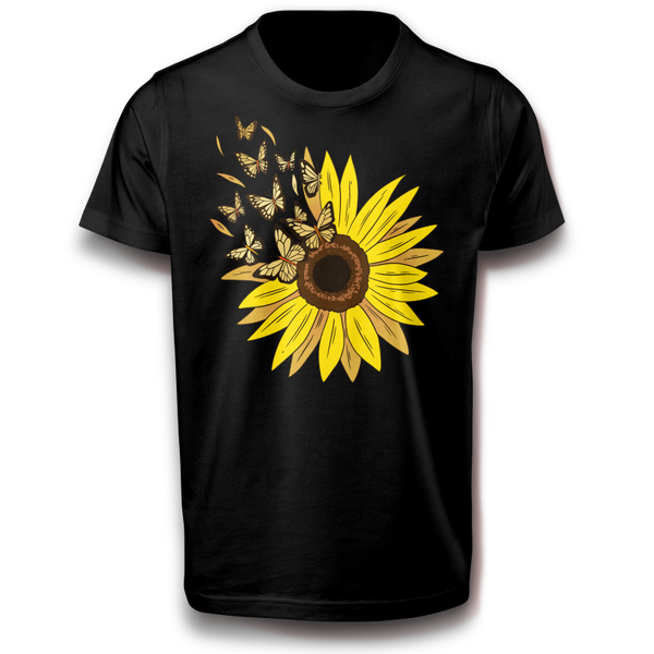 Sonnenblume mit Schmetterlingen T-Shirt 122 - 3XL Baumwolle Normalgröße Blume Geschenk Spaß Lustig