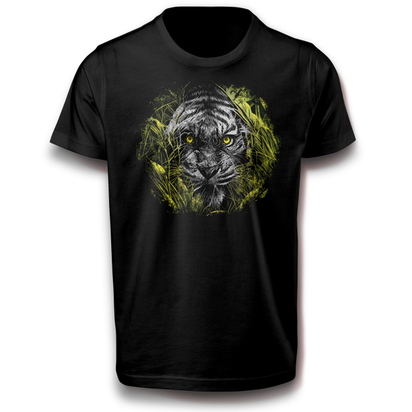 Tiger Großkatze versteckt sich im Gras B&C T-Shirt 122 - 3XL 100% Baumwolle Normalgröße Spaß Lustig Geschenkidee