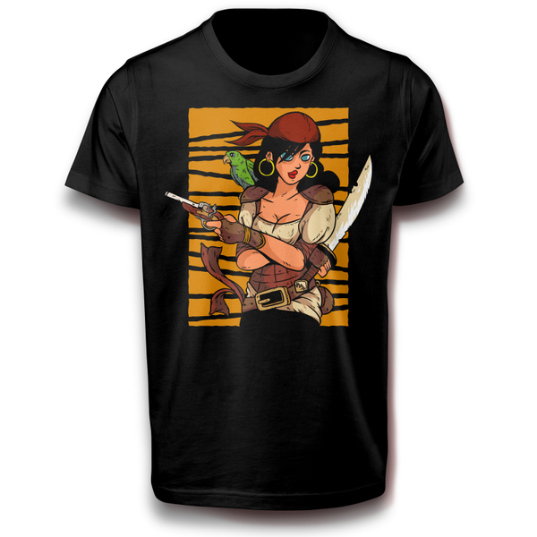 Weibliches Piraten Frau Mit Roter bandana Karibik Ozean T-Shirt 122-3XL Baumwolle Spaß Lustig Geschenkidee