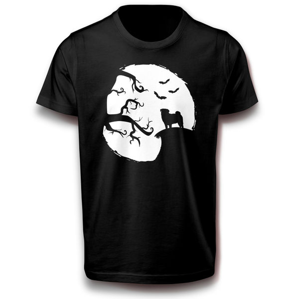 Mops Halloween Nacht Hund Mond T-Shirt 122 bis 3XL Baumwolle Spaß Lustig Geschenkidee