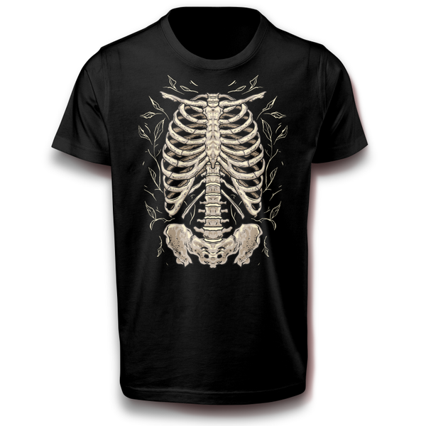 Skelett Skelettbrust & Blättern Fasching T-Shirt 134 bis 3XL Baumwolle Spaß Lustig Geschenkidee