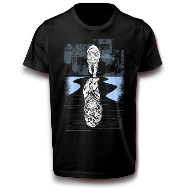 Katze Reflexion Tiger Tiere T-Shirt 122 - 3XL Baumwolle Spaß Lustig Muschi Meme Kater Cat Mietze Haustier Geschenkidee