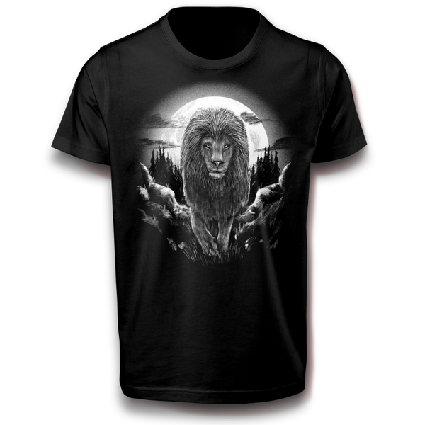 Löwe in Natur und Vollmond T-Shirt 122 - 3XL Baumwolle Nacht Tier Mond