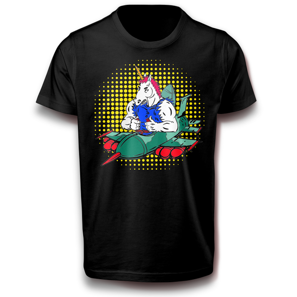 Starkes Kampf Einhorn Kämpfer Fabelwesen T-Shirt 122 - 3XL Baumwolle Flugzeug Militär Spaß Lustig