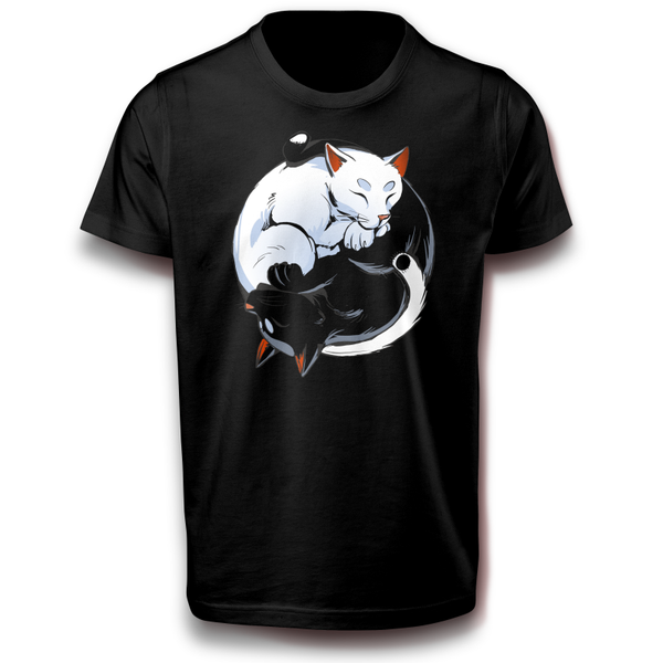 Yin Yang Katzen T-Shirt 122 - 3XL Baumwolle Katze Daoismus Energie  Universum Spaß Lustig Geschenkidee