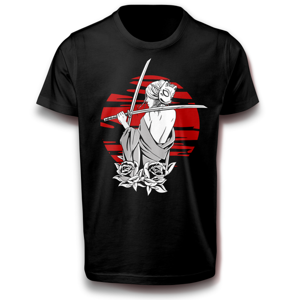 Japanisches Katana Maske Bushido T-Shirt 122 - 3XL Baumwolle Frau Japan Kitsune Spaß