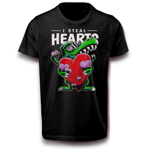 T-Rex Dinosaurier mit Herz - Ich stehle Herzen verliebt T-Shirt 122 - 3XL Baumwolle Spaß Lustig Geschenkidee Heart Amour Liebespaar
