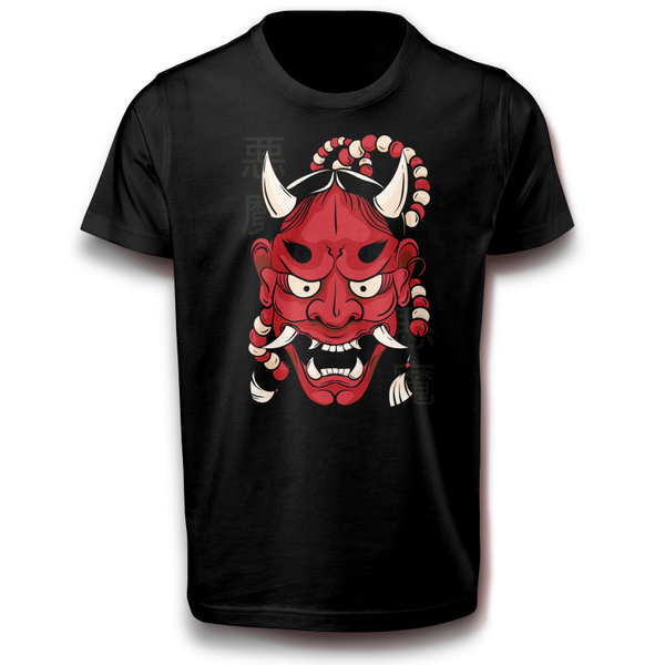 Japan Folklore oni Maske Fantastisches Hannya Dämonen Masken T-Shirt 134 - 3XL Baumwolle Schädel Totenkopf Skull