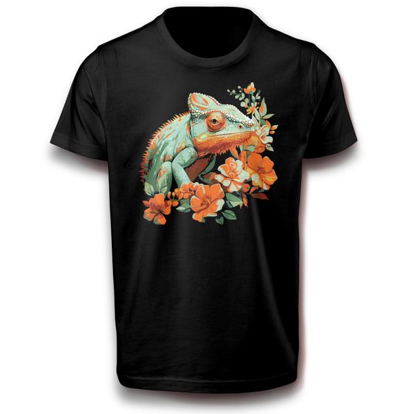 Chamäleon Reptil mit Blumen T-Shirt 122 - 3XL Baumwolle Gecko Eidechse Reptilien Natur