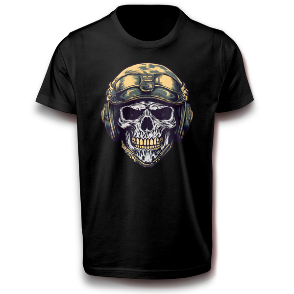 Totenkopf mit Militärhelm Untoter Unheimlich Halloween T-Shirt 152 - 3XL Baumwolle Schädel  Skull Fun
