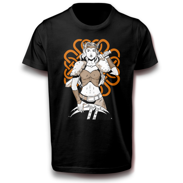 Wikinger Frau mit Schwert und Schild Schildmaid Kriegerfrauen T-Shirt 122 - 3XL Baumwolle