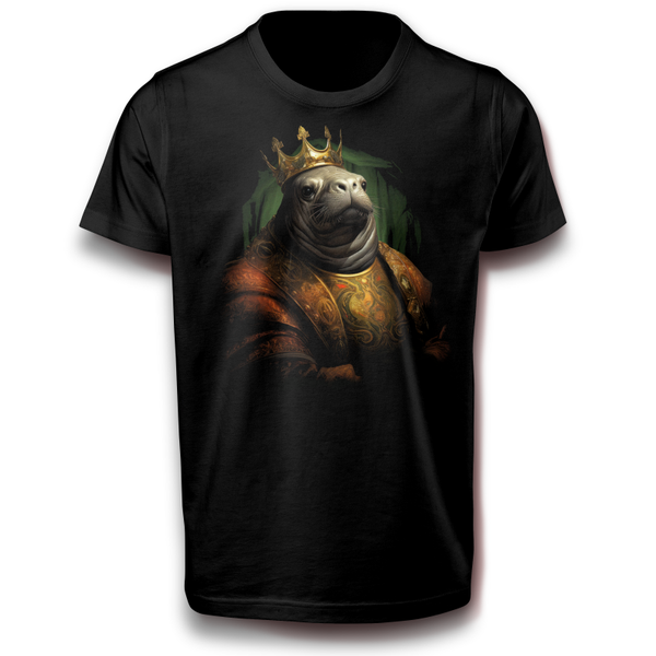 Porträt des Manati König T-Shirt schwarz 122 - 3XL Baumwolle Fun Krone Tier Rundschwanzseekühe