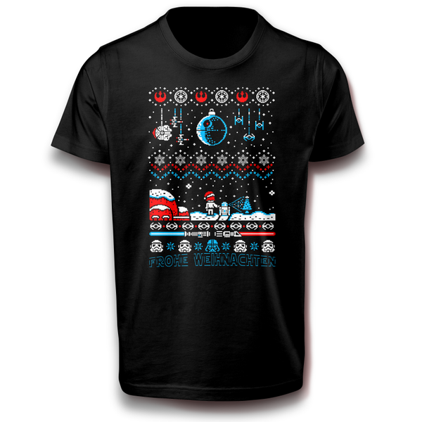 Weihnachten im Weltraum T-Shirt schwarz 122 - 3XL Baumwolle Mond Sterne Weltall Fun Schneekugel Winter Santa