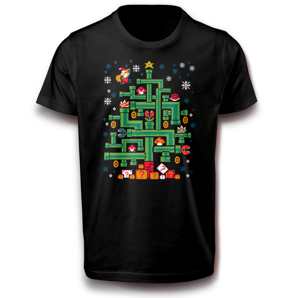 Super Nikolaus Weihnachtsmario Weihnachten T-Shirt schwarz 110 - 3XL Baumwolle Fun Schneekugel Winter Santa