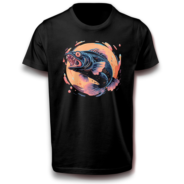 Lebendiges auffälliges Raubfisch Angeln T-Shirt 122 - 3XL Baumwolle Spaß Lustig Retro Fisch Fischfang