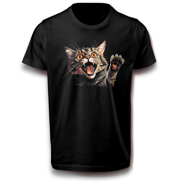 Wütende Katze T-Shirt schwarz 110 - 3XL Baumwolle Mietze Haustier Hauskatze Muschi Meme Kater Cat Geschenkidee