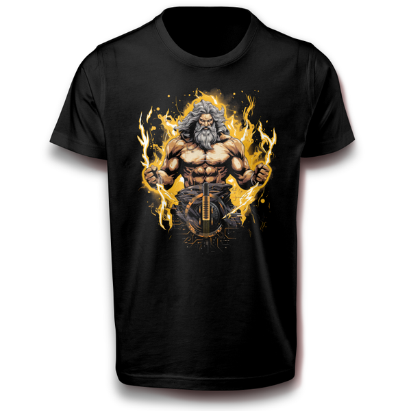 Griechischer Gott Zeus mythologie T-Shirt schwarz 134 - 3XL Baumwolle Feuer Flammen Mythen Geschichte