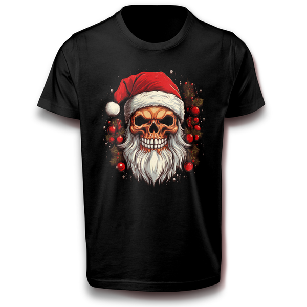 Nikolaus Weihnachtsmann Skelett Totenkopf Skull T-Shirt schwarz 152 - 3XL Baumwolle Fun Santa Winter